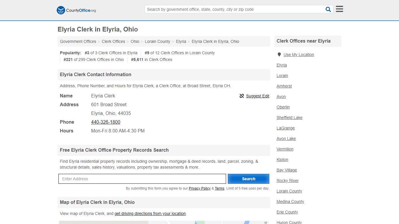 Elyria Clerk - Elyria, OH (Address, Phone, and Hours) - County Office